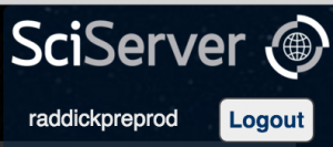 SkyServer login control, showing username, at the top right